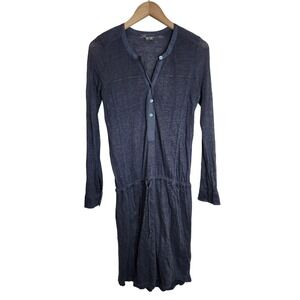 Vince Dress Women's XS Linen Jersey Tab Long Sleeve‎ Blue